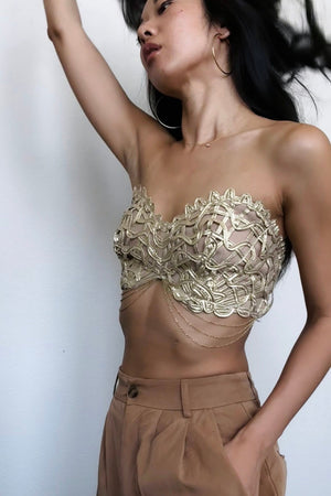 Size XS-S Gold Soutache Strapless Bra