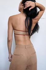 Size S Strapless Bandeau Iridescent Tan Mesh