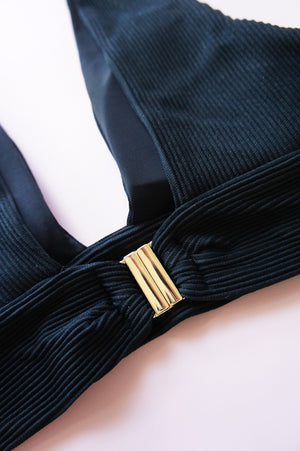 Size XS Black Rib Plunge Neck Bikini Top