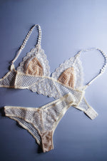 Honeycomb Off White Mesh Longline Bralette