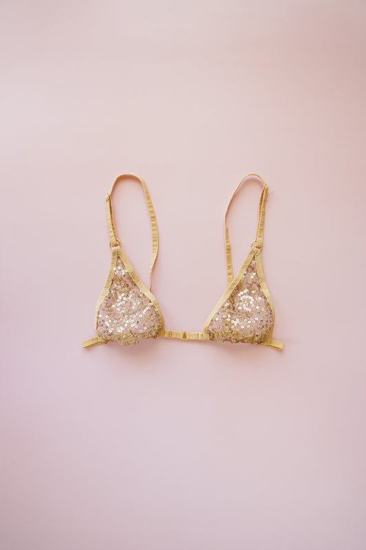 Size S Gold Sequin Sheer Micro Bralette