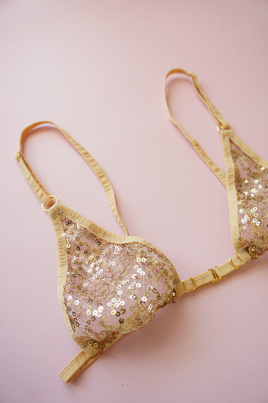 Size S Gold Sequin Sheer Micro Bralette