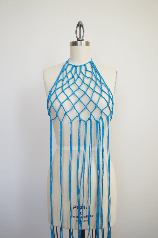 One Size Blue Macramé Halter Top