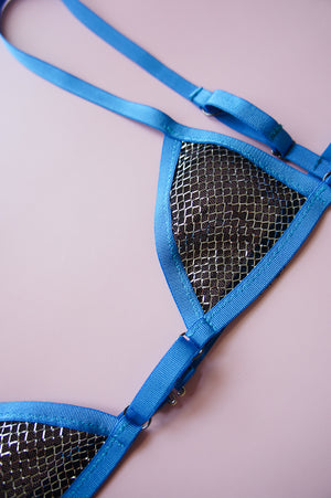 Size XS Fishnet Micro Bralette with Blue Trim