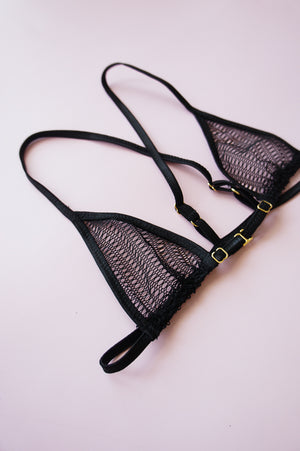 Size S Black Mesh Net X-Back Micro Bralette