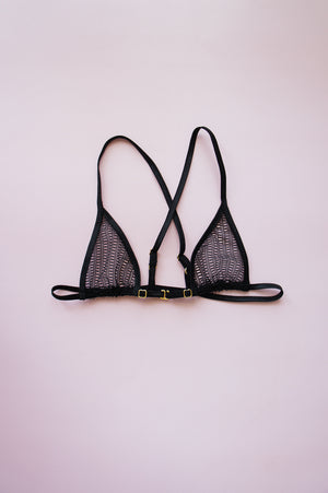 Size S Black Mesh Net X-Back Micro Bralette